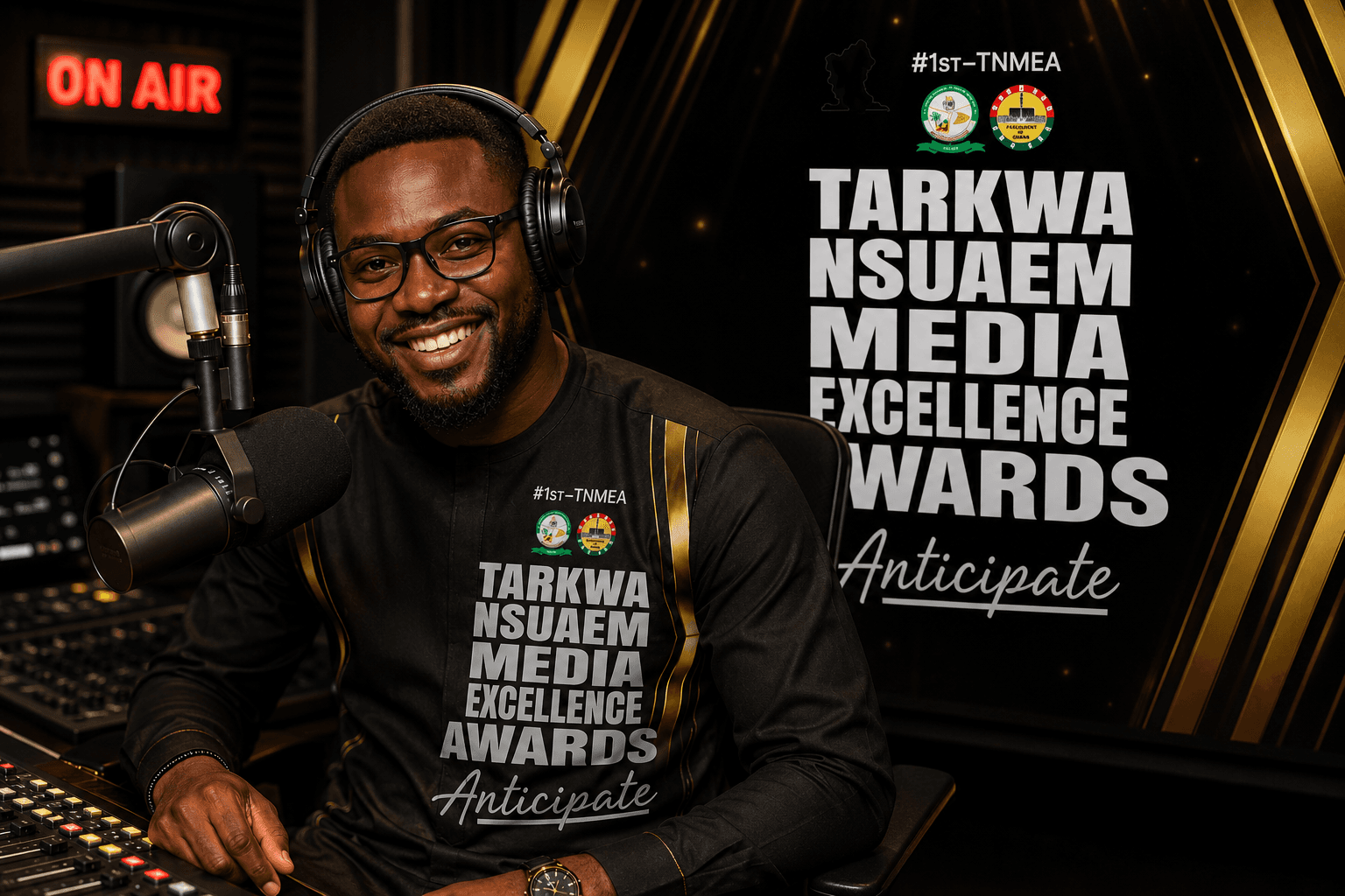 Radio presenter at mic